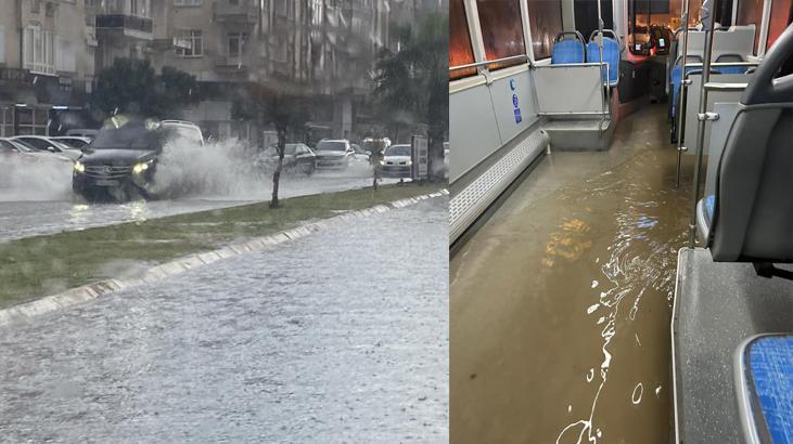 Antalya yağmura teslim! Otobüsü su bastı